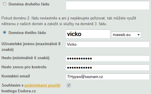 Registrace na Endora.cz