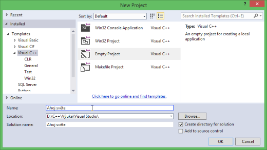 Visual Studio - Nový projekt